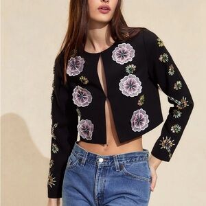 Floral Embroidered Black Jacket